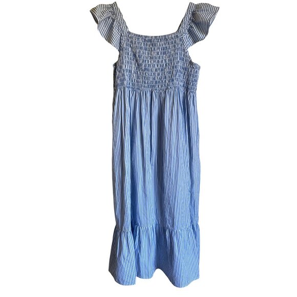 Mud Pie Size Small Blue White Striped Smocked Maxi Dress - Picture 2 of 9